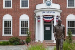 The front entrance to the John F. Kennedy Hyannis Museum