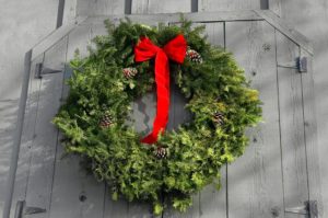 Christmas door wreath with red bow