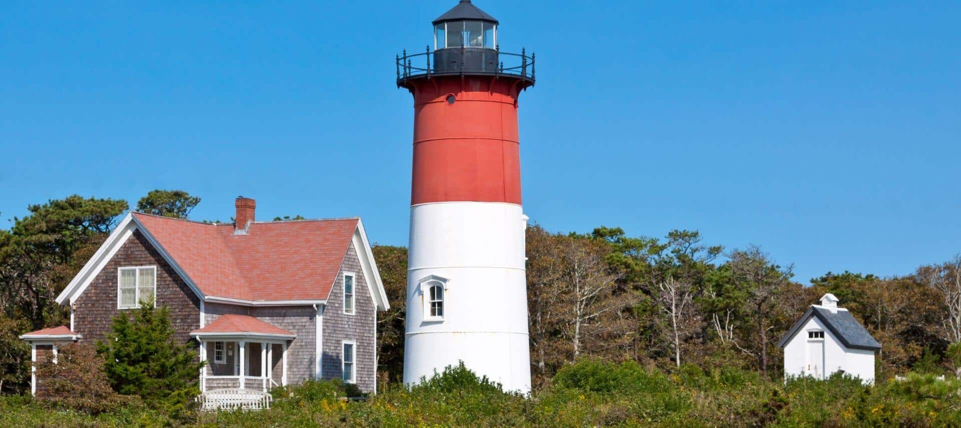 nauset beach lighthouse on a clear sunny day on cape cod