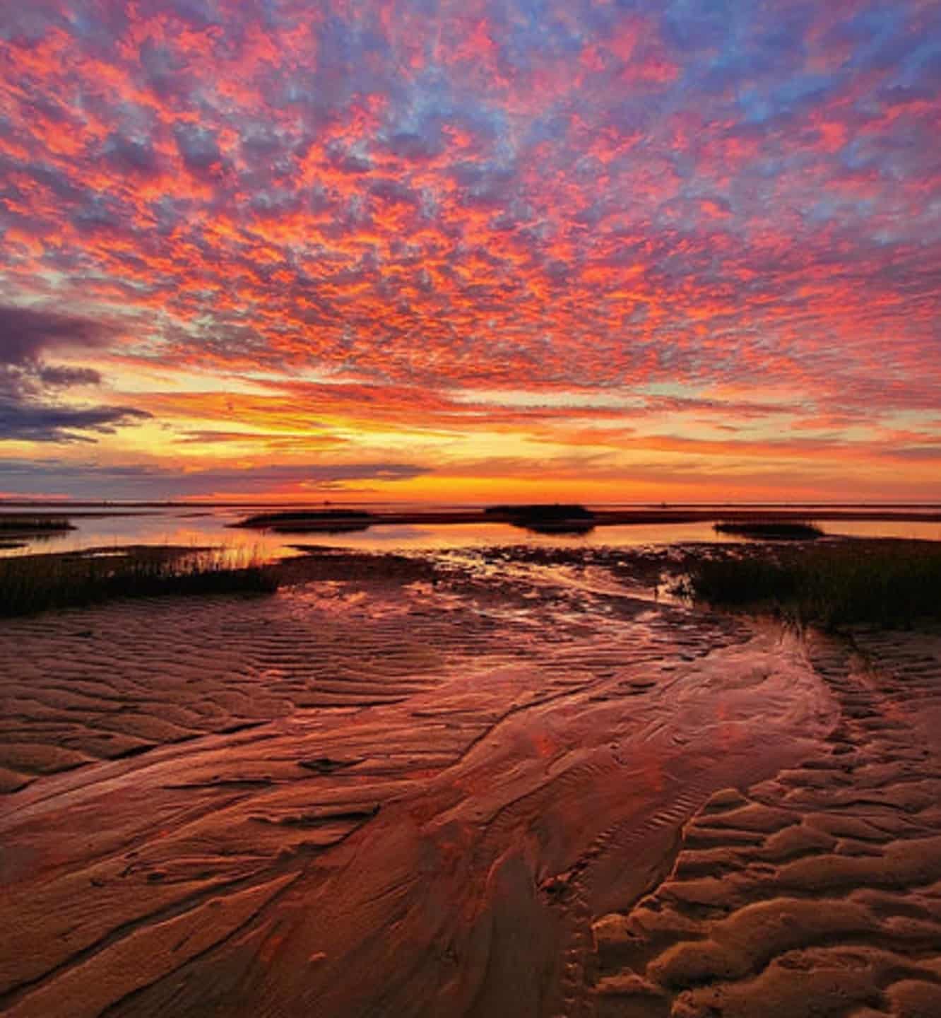 A sunset over a beach