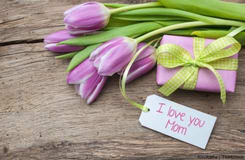 Bouquet of Tulips with I Love You Mom note
